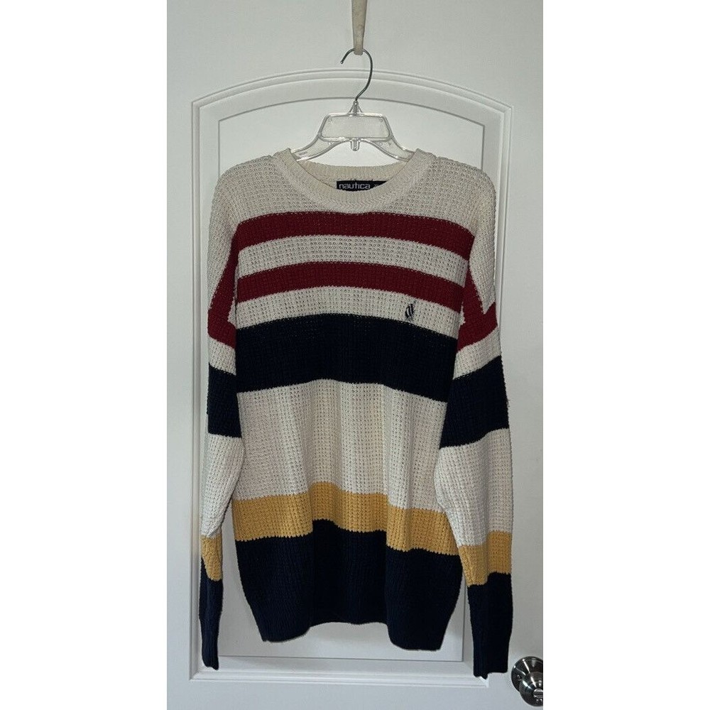Vintage Nautica Men’s Horizontal Stripe Sweater, Multicolor, Size XL